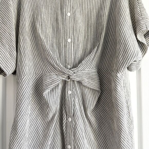 CUPSHE Analia Shirt Dress Size L Charcoal Striped Oversized Cotton Resortwear - Picture 6 of 11
